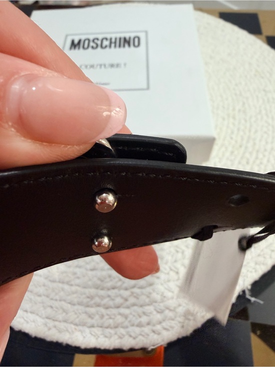 NWT Authentic Moschino Ladies Black Leather Silver Logo Belt Size 40 | US 10 NWT main image 4